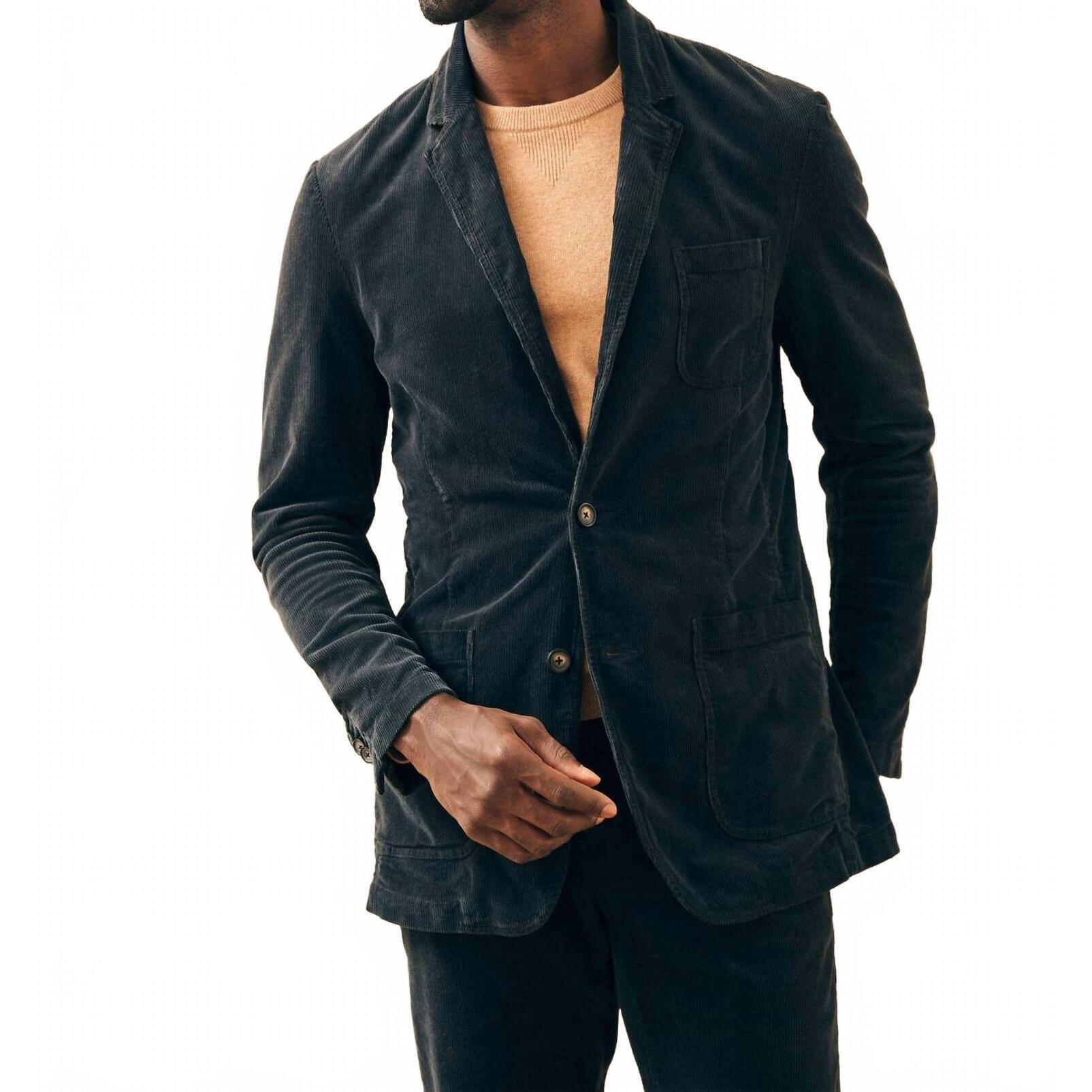New Faherty Men’s Stretch Corduroy Blazer In Midnight Navy Blue